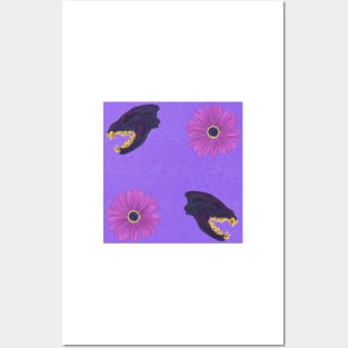 Oil Spill Hyena Skull Floral Purple Posters and Art